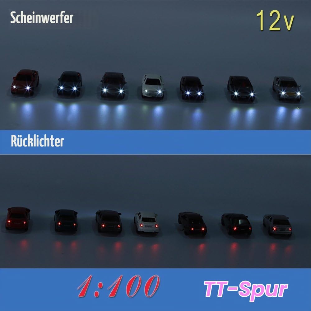 Evemodel 12 STK. Spur H0 TT Model beleuchtete Autos mit 12V LED Leuchten für Gebäude Layout 12V Neu