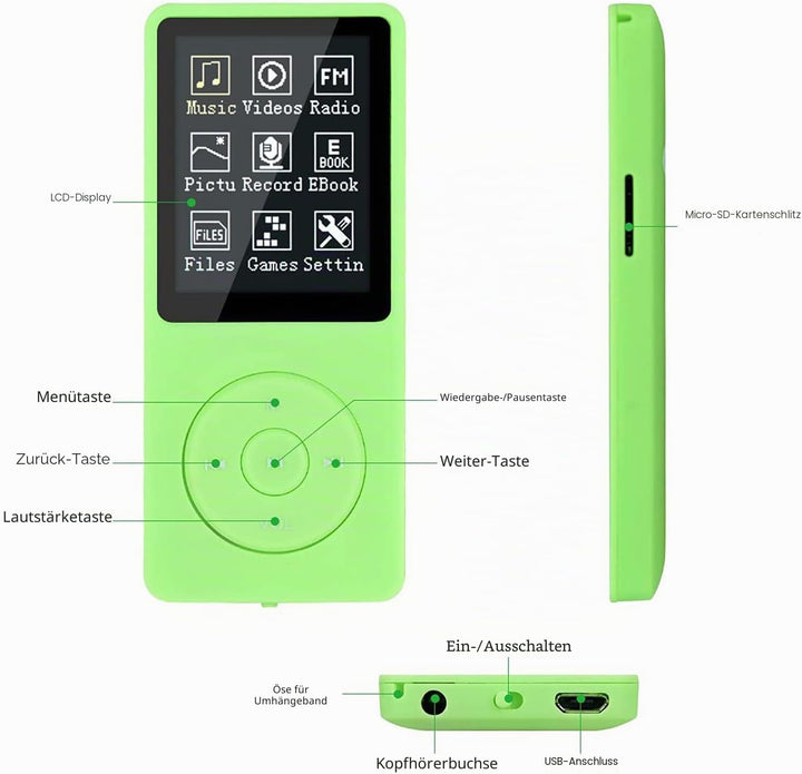 MP3-Player, MP3/MP4 digitaler Musik-Player, Lychee Upgrade, 8 GB, tragbarer HiFi-Sound, Musik-Player