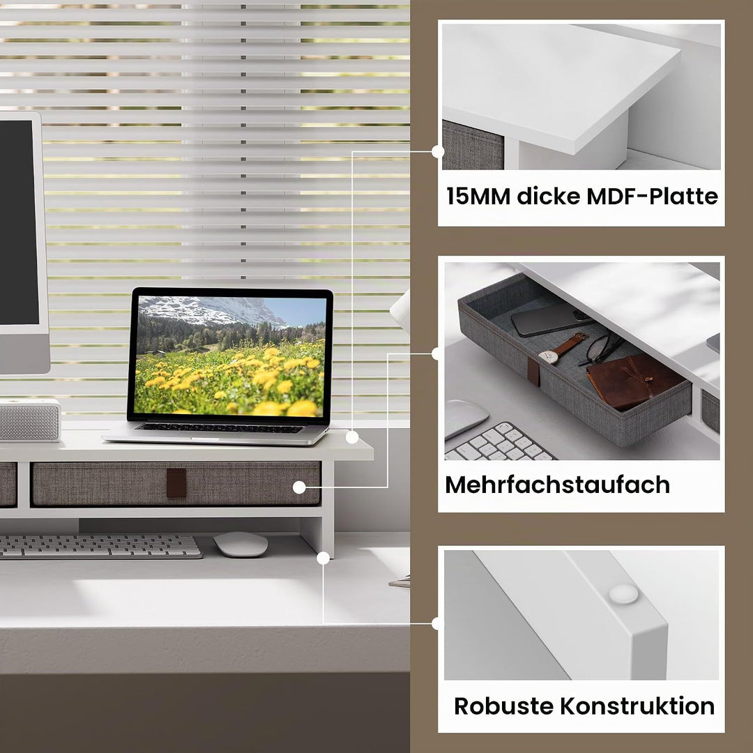Fenge Dual Monitorständer Riser 2 Etagen Computer Monitor Ständer mit Schublade für PC Laptop Drucke