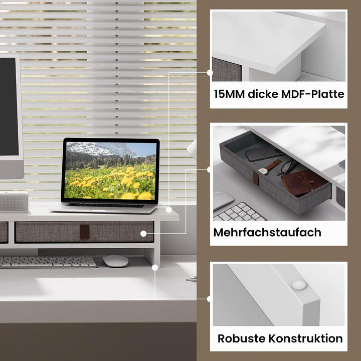 Fenge Dual Monitorständer Riser 2 Etagen Computer Monitor Ständer mit Schublade für PC Laptop Drucke
