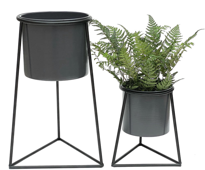 DanDiBo Blumenhocker mit Topf Metall Schwarz 2er Set Blumenständer 96052 Blumensäule Modern Pflanzen