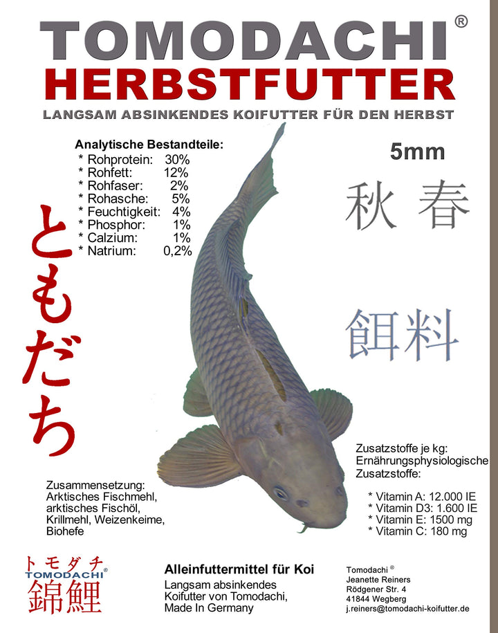 Tomodachi Herbstfutter für Koi Koifutter für den Herbst, langsam sinkend und energiereich, 10kg