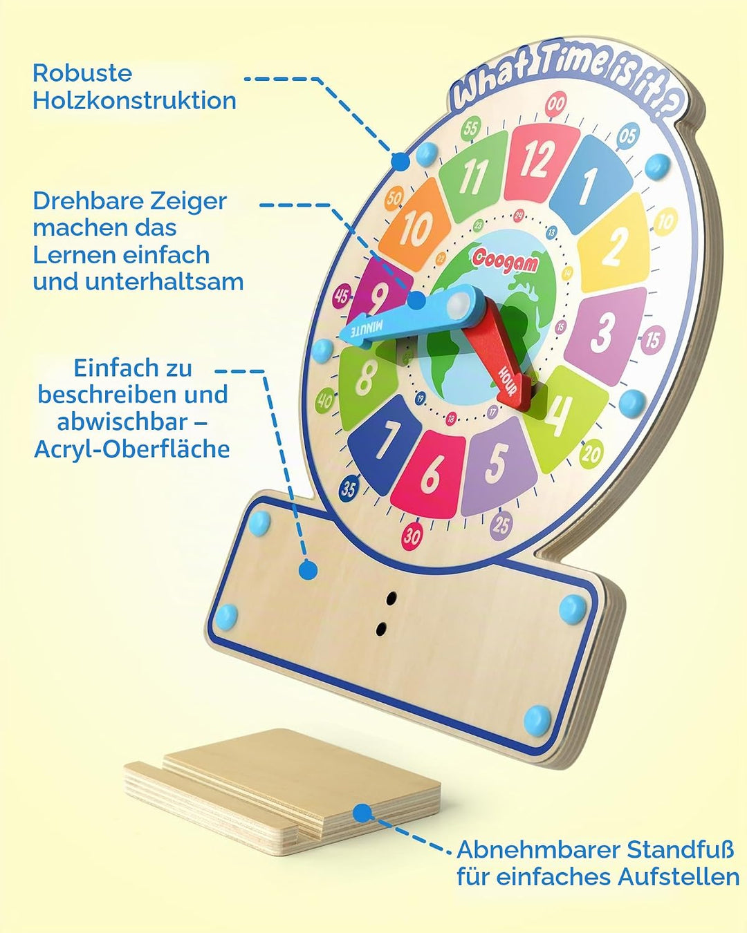 Coogam Wooden Clock Teaching Time Toy, Analog Digital Clock with Fly-Telling Time Board Game, Montes