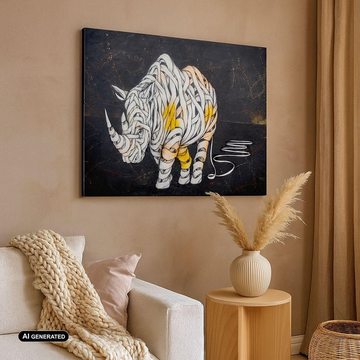 Bilder auf Leinwand 100x70cm Leinwandbild mit Rahmen Nashorn modern Gross Wanddeko Bild Schlafzimmer