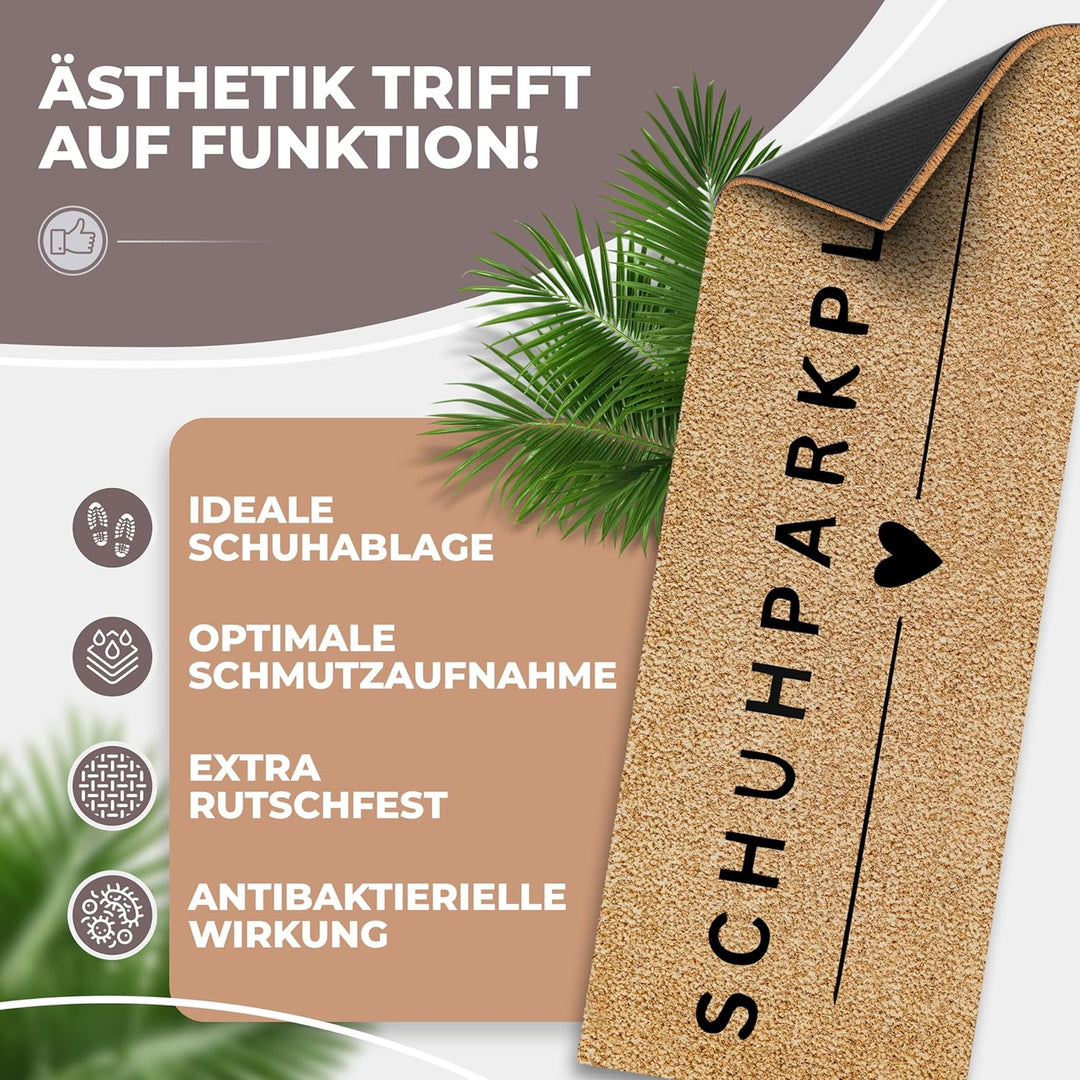 ElbFuchs® Schuhparkplatz Kokos Fussmatte 100x35cm | Rutsch- und wetterfeste Schuhmatte Abtropfmatte