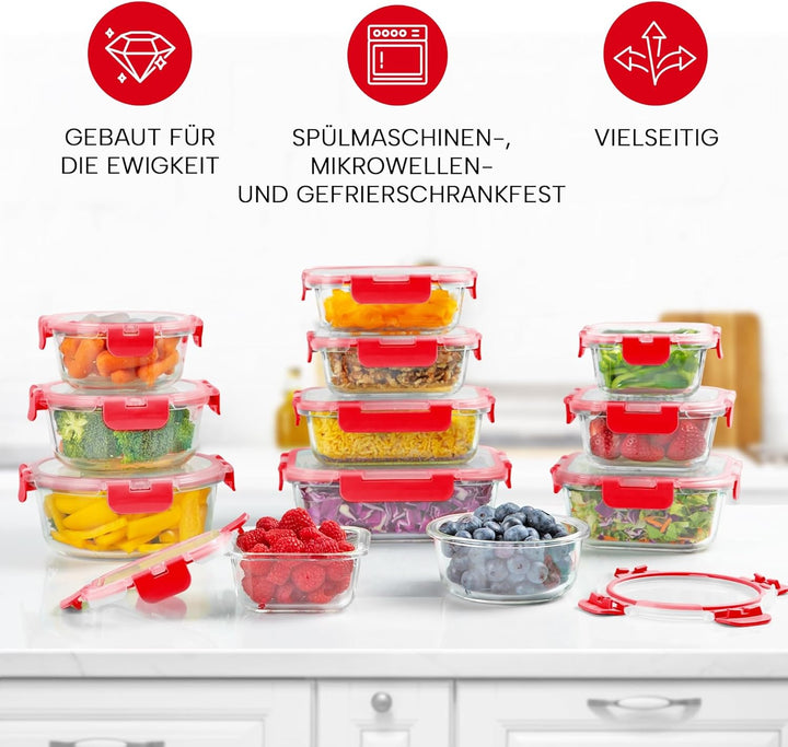 Zulay 12er-Set Glas-Frischhaltedosen für Meal Prep, Tupperdosen Set aus Glas mit luftdichten Deckeln