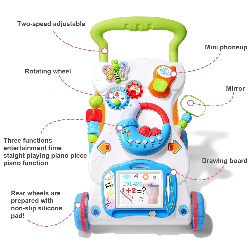 Aolso Lauflernwagen, Baby Spiel und Laufwagen mit regulierbarer Geschwindigkeit, Baby Walker Gehhilf