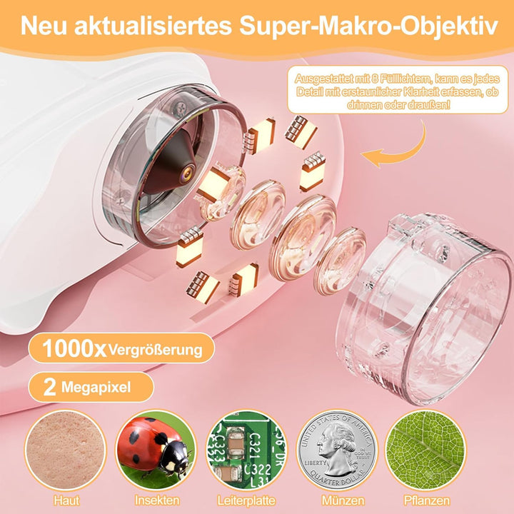 Handmikroskop für Kinder - 1080P HD 2.0" Bildschirm Mikroskop, Mini Tragbare Digitales Mikroskop mit