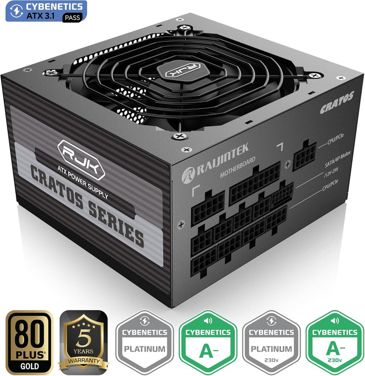 RAIJINTEK CRATOS 1200 BLACK, 80 Plus Gold Vollmodulares ATX 3.1 Netzteil, PCIe 5.1 12V-2x6 Kabel, Le