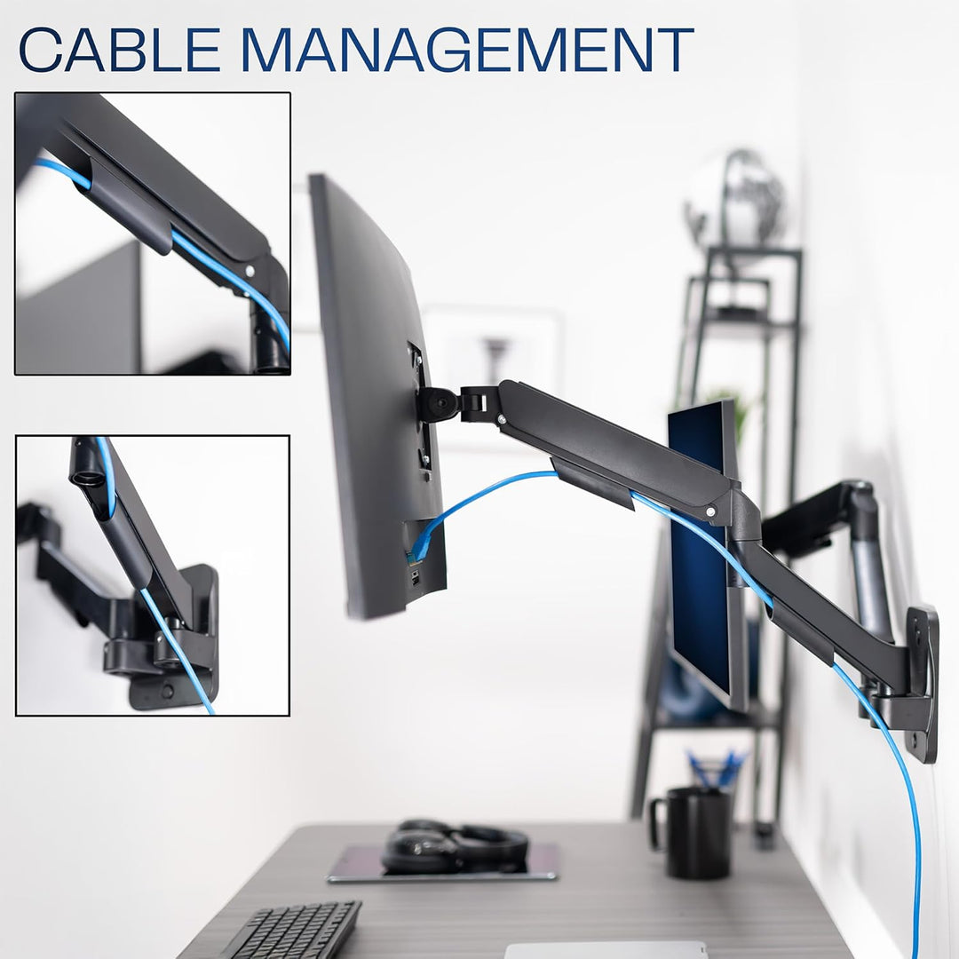 VIVO Schwarz höhenverstellbare Gasfeder verlängerte Arm Dual-Wandhalterung mit bewegter gelenkigen p