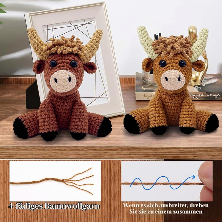 DEMIUKO Häkelset für Anfänger Häkeln Tiere 2 Stück Hochlandrind Strickset für Erwachsene Kinder Stri