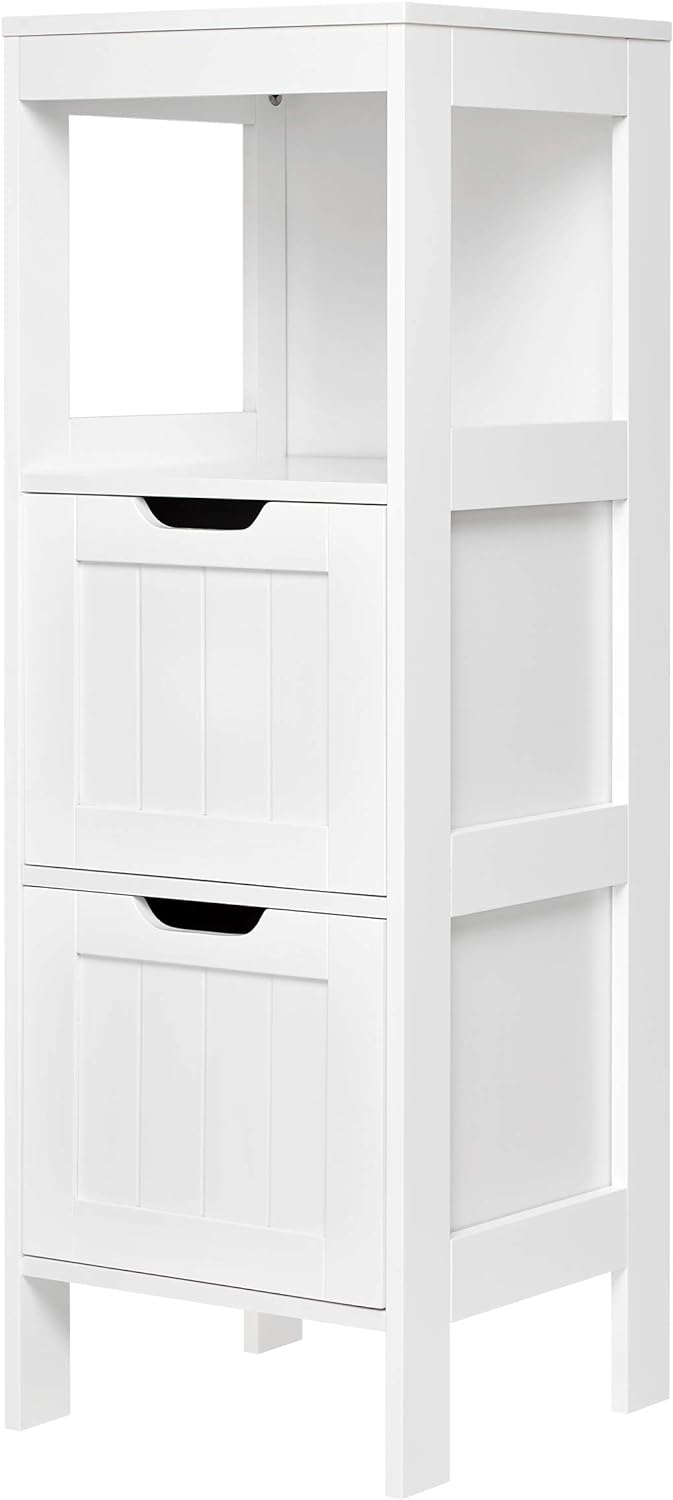Mondeer Badezimmerschrank, Badkommode mit 2 Schubladen verstellbar modern für Badezimmer, Weiss