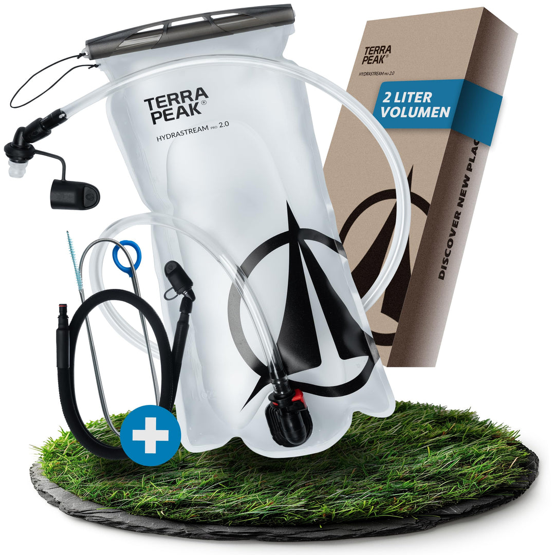 Terra Peak® Premium Trinkblase 2L oder 3L INKL. 2 x Schlauch & 1 x Reinigungsbürste für Rucksack, Wa
