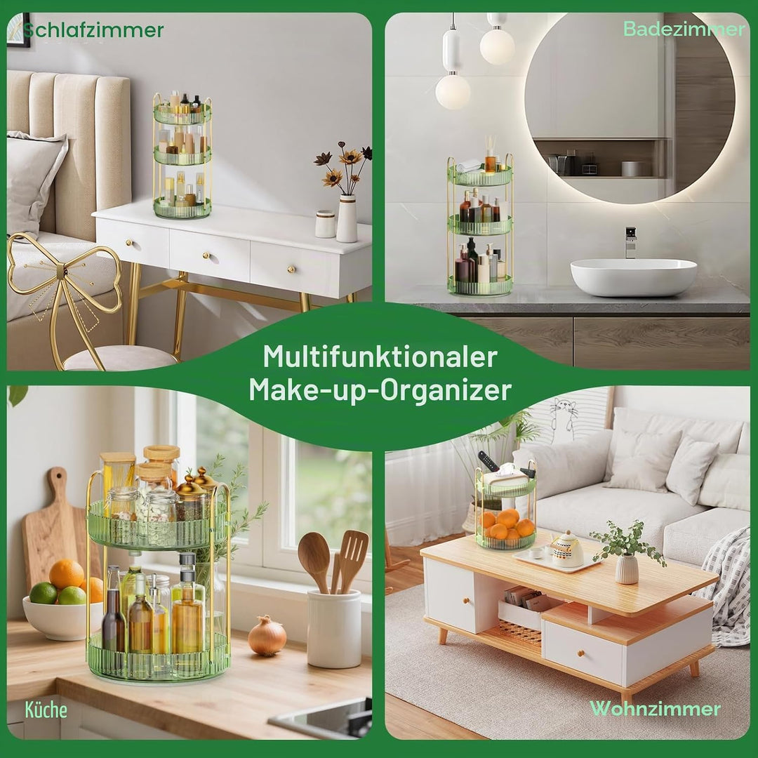MOKANI Make Up Kosmetik Organizer, 360° Dreh Schmink Organizer, 3 Ebenen, Multifunctional Makeup Ski