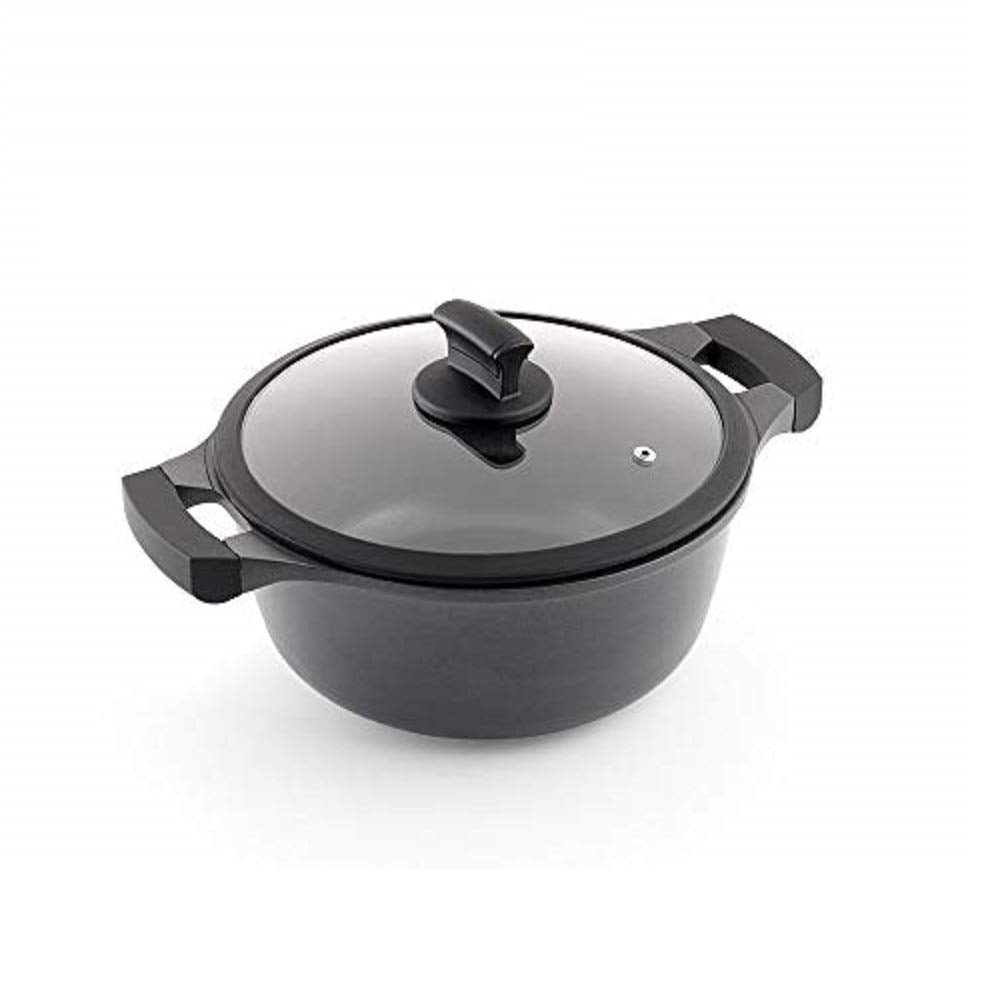 Metaltex XPERT - Deep Cast Aluminum Casserole 20 cm with Tempered Glass Lid Hoher Kochtopf 20 cm, Ho