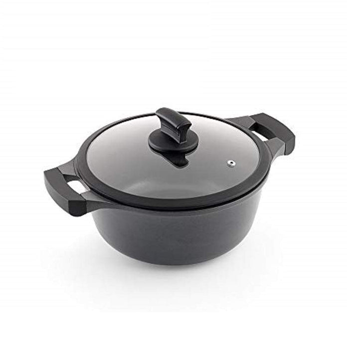 Metaltex XPERT - Deep Cast Aluminum Casserole 20 cm with Tempered Glass Lid Hoher Kochtopf 20 cm, Ho