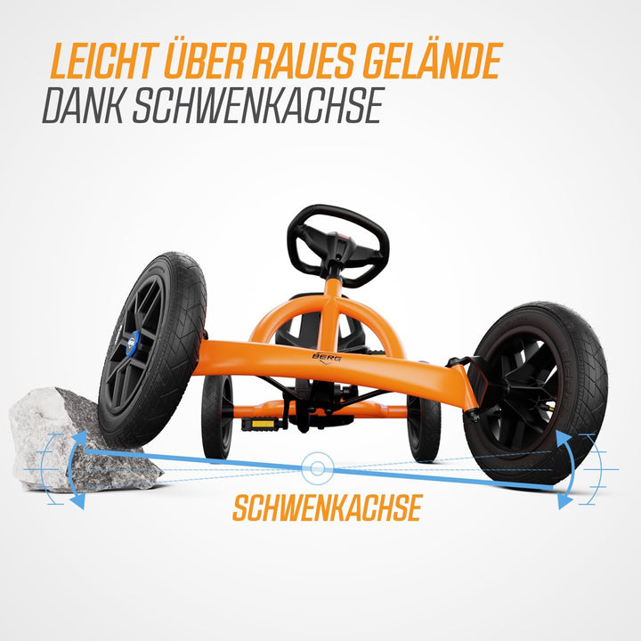 BERG Gokart Buddy B-Orange | Kinderfahrzeug, Tretauto mit Optimale Sicherheid, Luftreifen und Freila