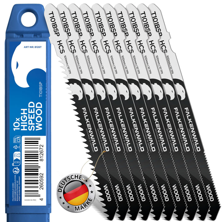 FALKENWALD® Stichsägeblätter Holz 10x T101BSP – High Speed Wood - 50mm für schnelle Schnitte - T-Sch