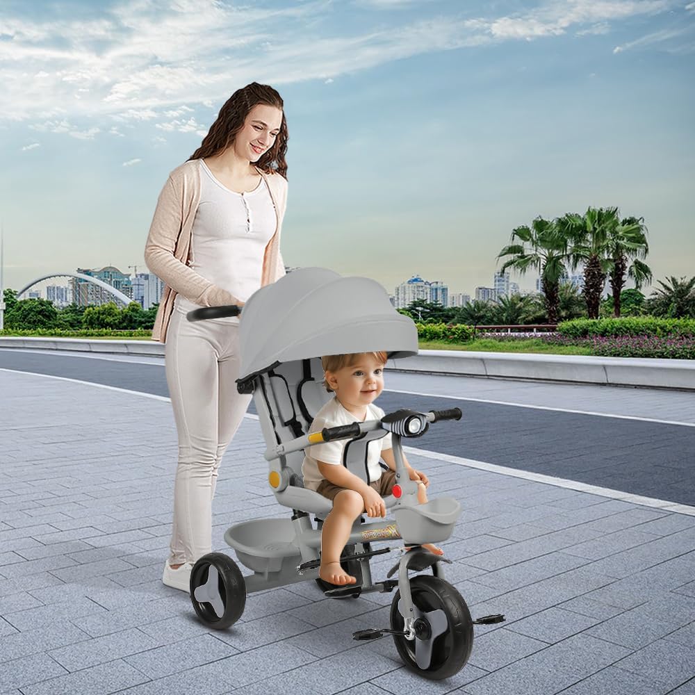 Multi-Funktions-Kinderdreirad, Dreirad 5 in1, Kleinkind-Dreiräder-Kinderwagen, mit Verstellbarem Sch