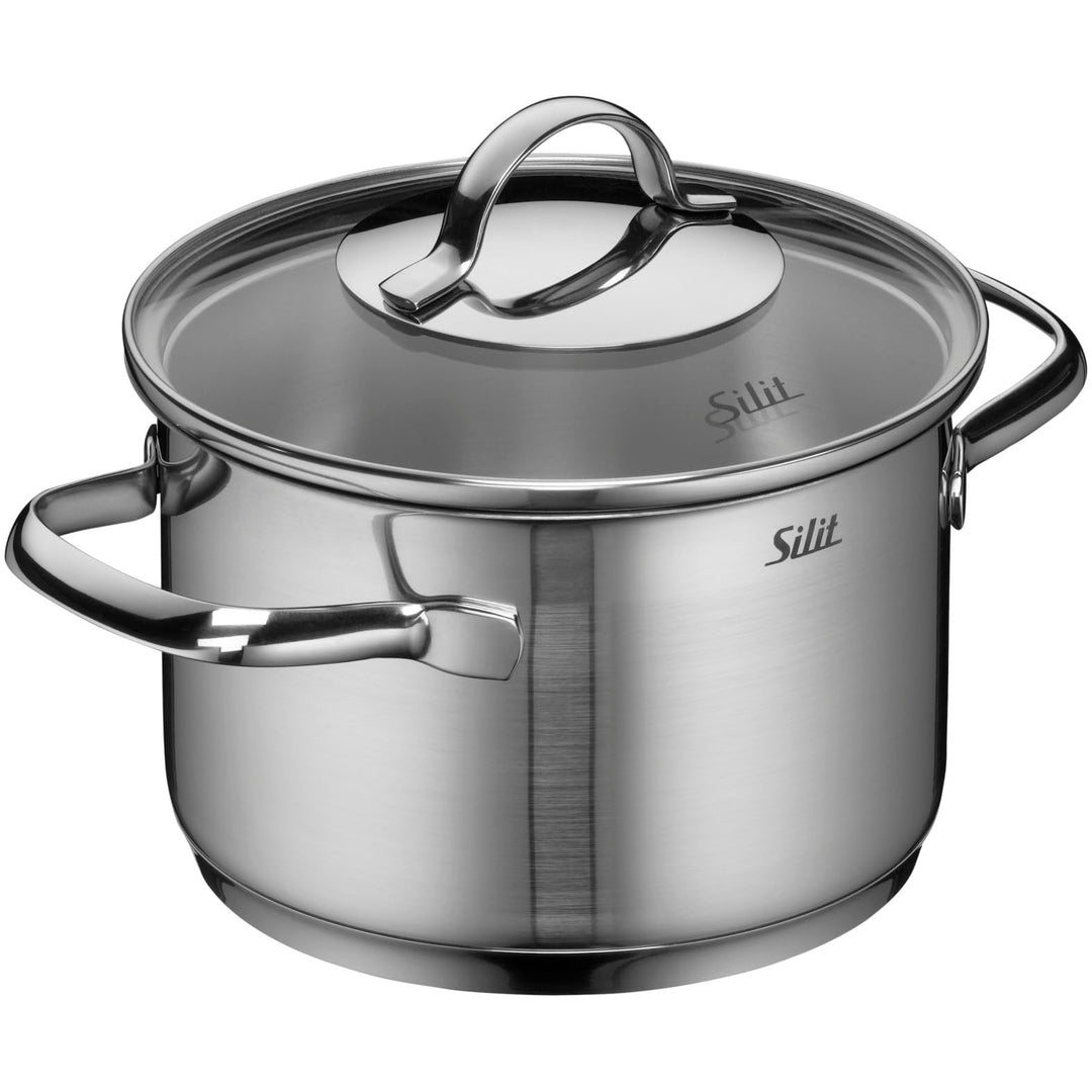 Silit Achat Kochtopf klein 16cm, Glasdeckel, Fleischtopf Induktion 1,9l, Edelstahl teilmattiert, unb
