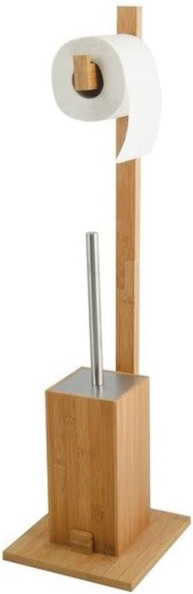MSV 140632 WC Garnitur aus Bambus Toilettenpapierhalter aus Holz mit separatem Kunststoffbehälter