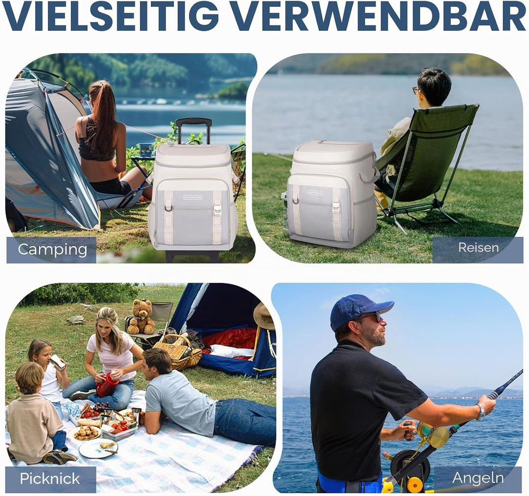 Kühltasche mit Rollen, 50L/ 75 Cans Kühltasche Gross Faltbar und Wasserdicht Kühler, Isoliertasche T