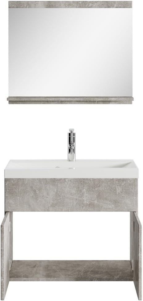 Badplaats B.V. Badezimmer Badmöbel Set Montreal 02 60cm Waschbecken Beton Grau - Unterschrank Wascht