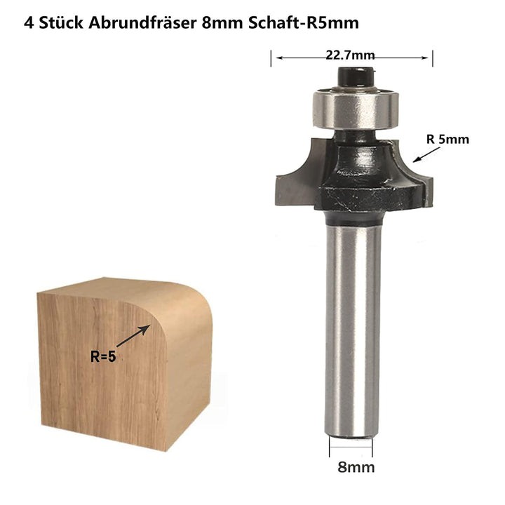 Sinoprotools 4 Stück Abrundfräsar, 8mm Schaft Rundfräser Standard Radiusfräsar Set, mit Kugelleger,