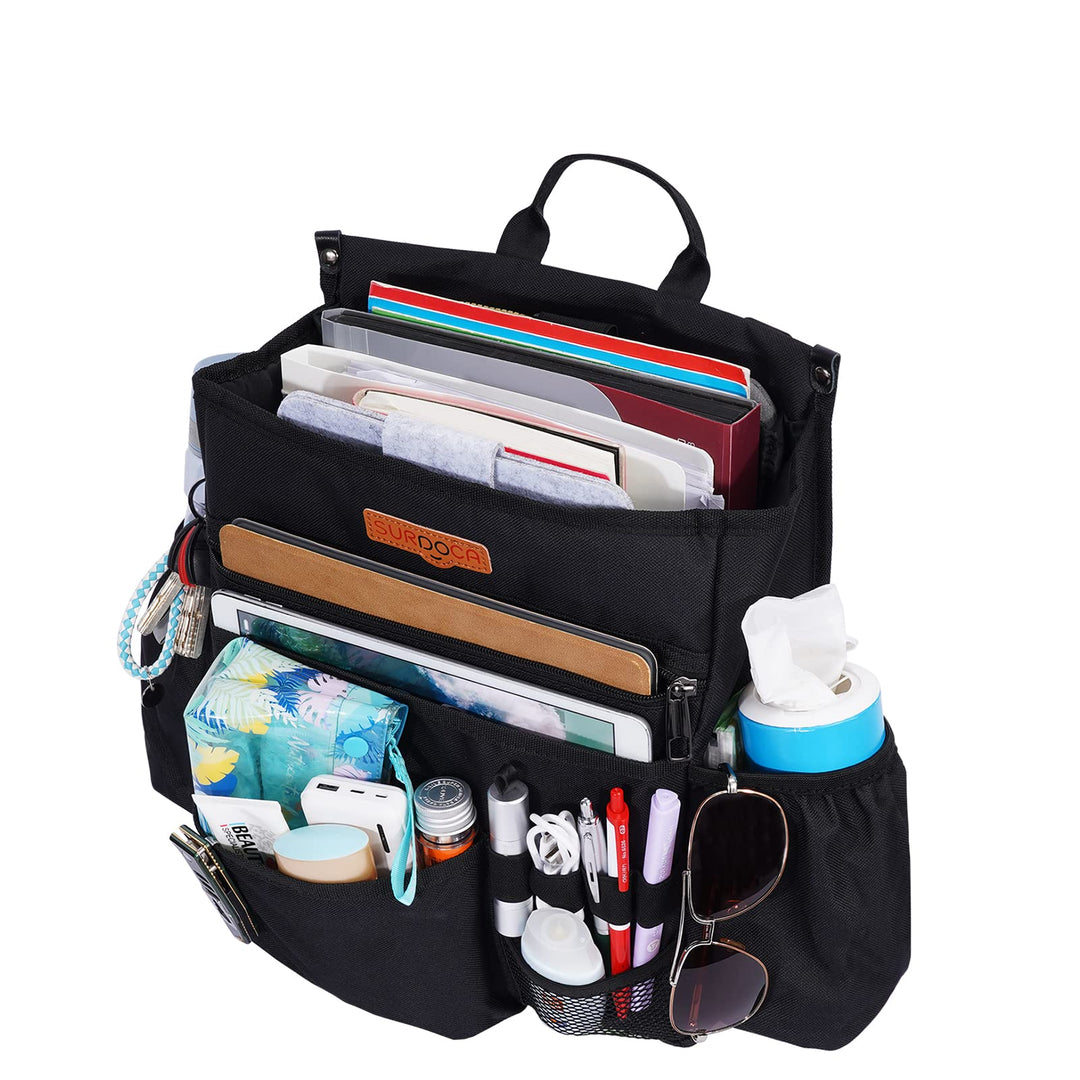 SURDOCA Car Front Seat Organiser, Car Seat File Organiser with Laptop Storage Stabilising Side Strap