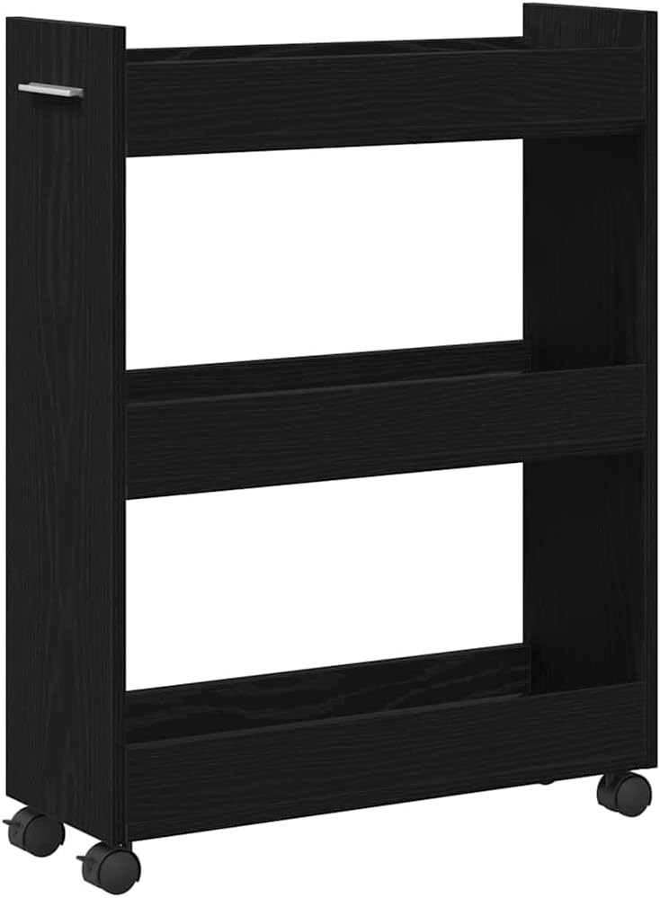 vidaXL Schrank Mit Rad Schwarz Eichen-Optik 60 x 22 x 79 cm, Stylischer Organizer, rechteckiger Schr