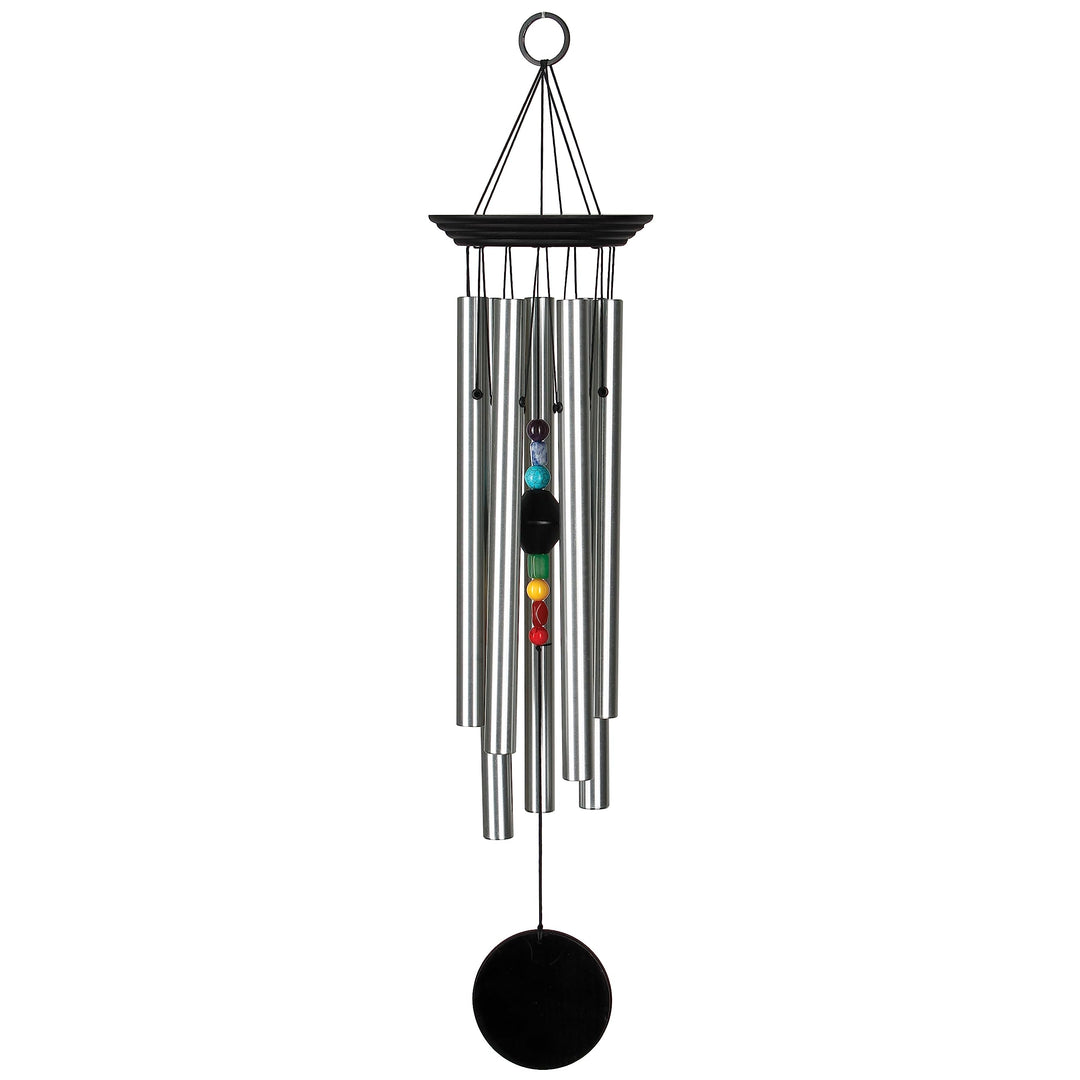 Woodstock Windspiel Chakra Chimes, Seven Stones, Silber, gross (63 cm) Silber-schwarz, Silber-schwar