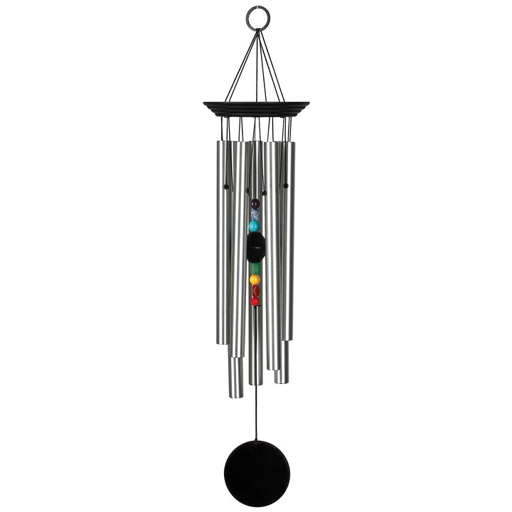 Woodstock Windspiel Chakra Chimes, Seven Stones, Silber, gross (63 cm) Silber-schwarz, Silber-schwar