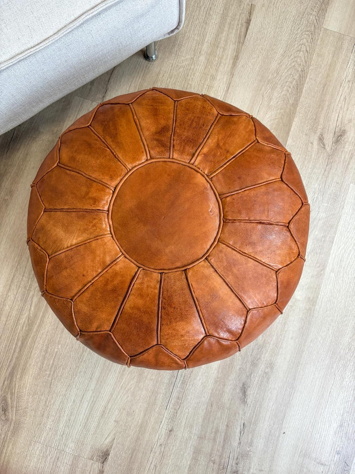 See the Good XL Echtleder Pouf - Handgefertigt - gefüllt geliefert - Ottoman Sitzsack Fusshocker Puf