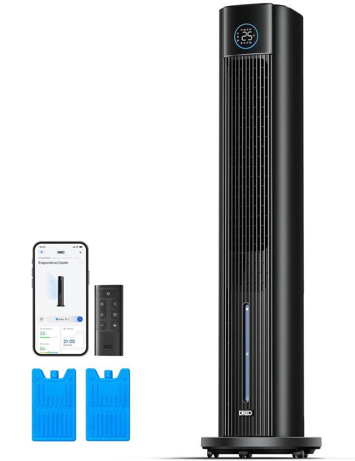 DREO Turmventilator mit Wasserkühlung, 110 cm Luftkühler mit Wasserkühlung Leise, 4-Geschwindigkeite