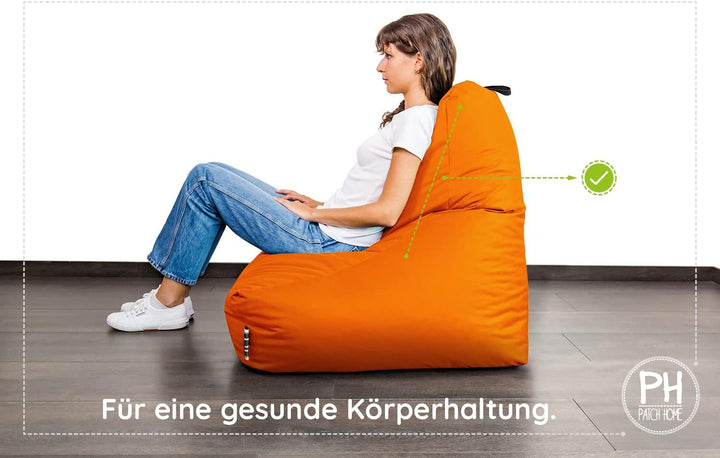 PATCH HOME Patchhome Sitzsack Lounge Sessel + Würfel/Hocker mit Reissverschluss Gamer Sitzkissen fer
