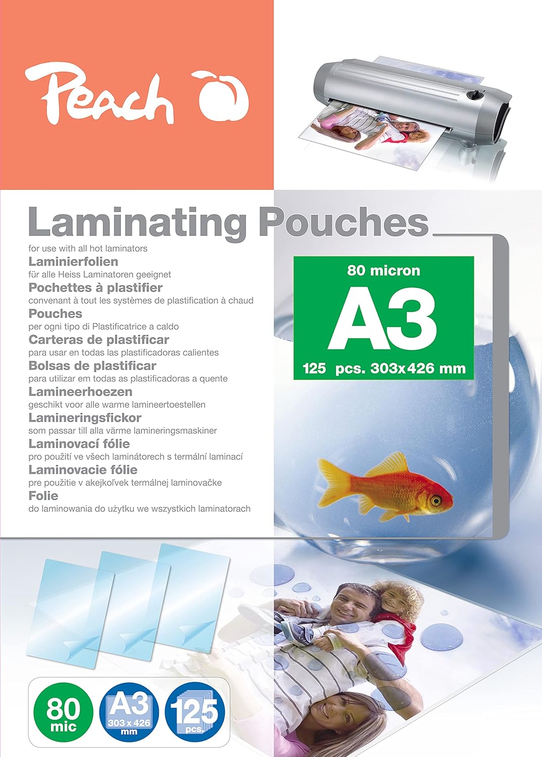 Peach Laminierfolien A3 - 80 mic - 100 pouches - glänzend - Premiumqualität für beste Laminierergebn