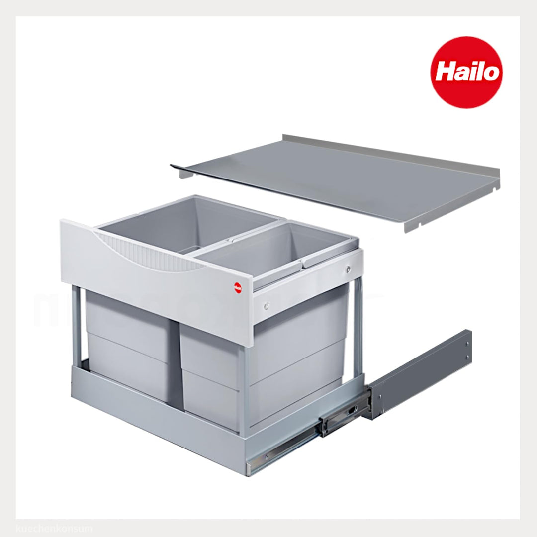 Hailo Abfallsammler 3644801 | 30L Einbau-Mülleimer mit 2-fach Trennung | Raumspar Tandem System für