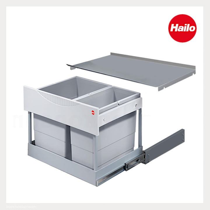 Hailo Abfallsammler 3644801 | 30L Einbau-Mülleimer mit 2-fach Trennung | Raumspar Tandem System für