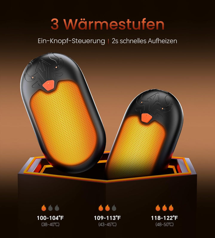 Handwärmer Wiederaufladbar 8000mAh, 2 Pack Handwärmer Elektrische mit 24 Stunden Wärme, Tragbarer Ta