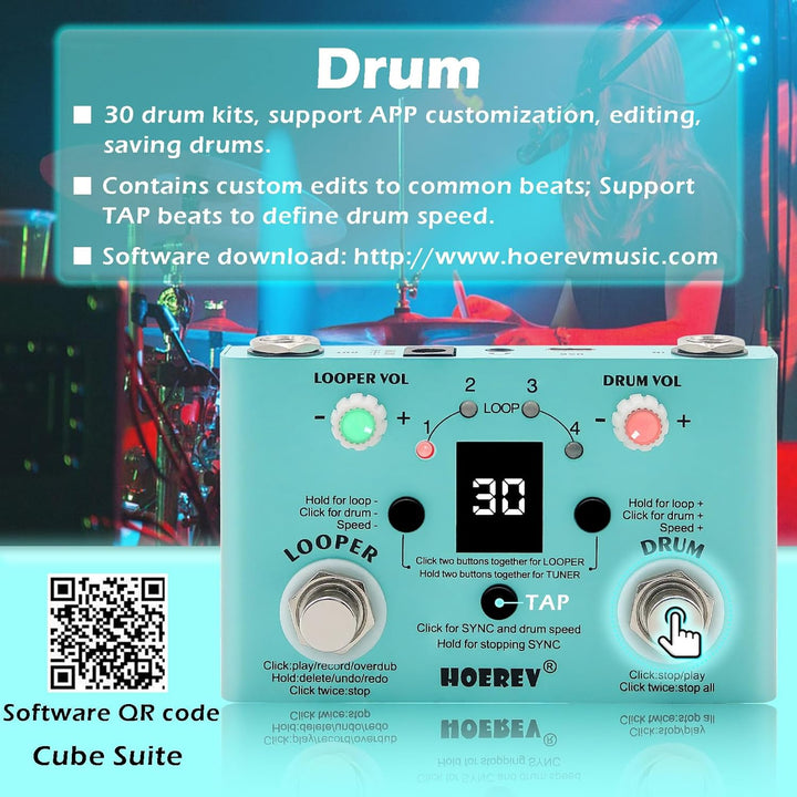 HOEREV Drum Looper Tuner Effekt Audio Workstation Gitarrenpedal ohne Netzteil