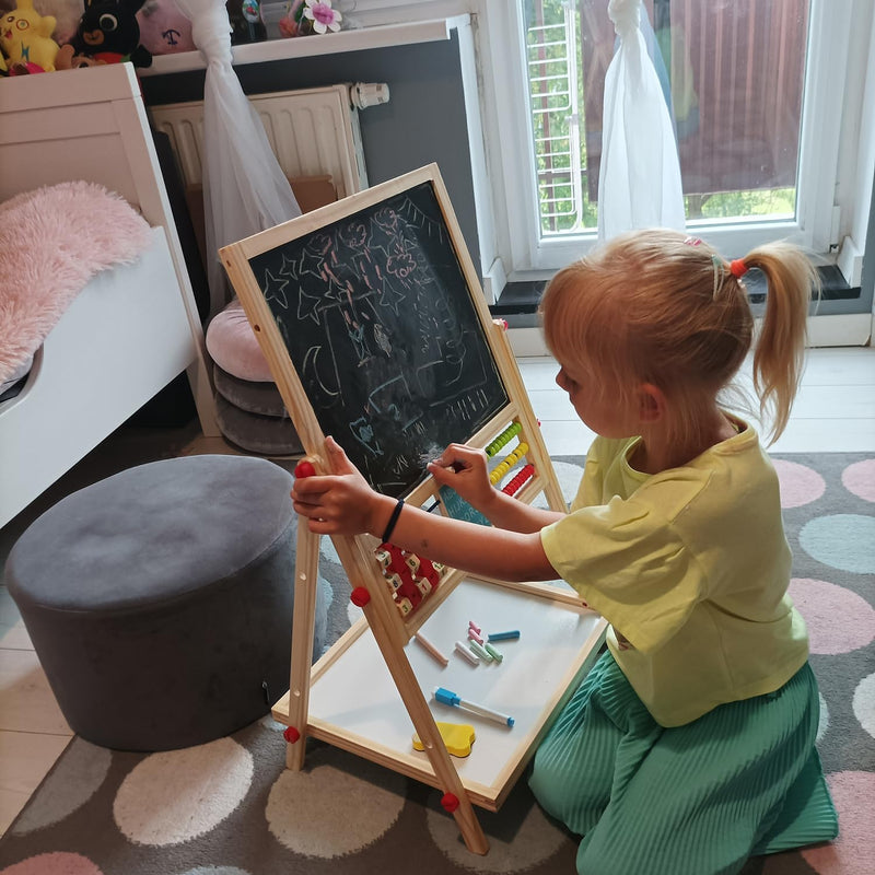 Faltbare Kindertafel Doppelseitig Kreidetafel Whiteboard mit Zubehör Holz 22472