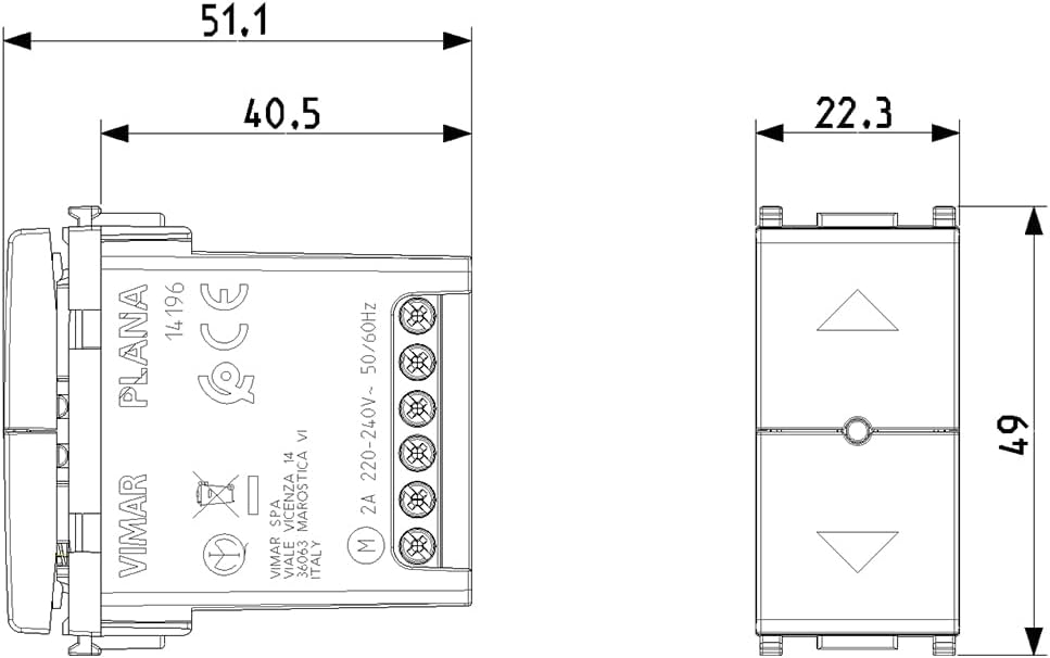 Vimar 14196 Plana elektronischer Quid für Rollladen cosφ 0,6 2 A 220-240 V ~ 50/60 Hz, Standortspeic