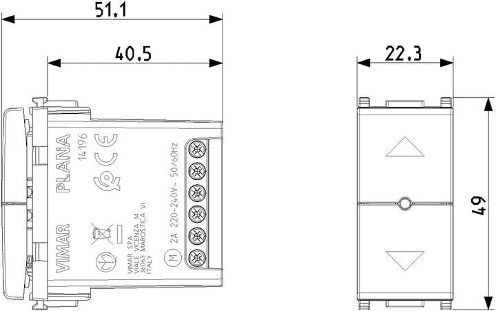 Vimar 14196 Plana elektronischer Quid für Rollladen cosφ 0,6 2 A 220-240 V ~ 50/60 Hz, Standortspeic