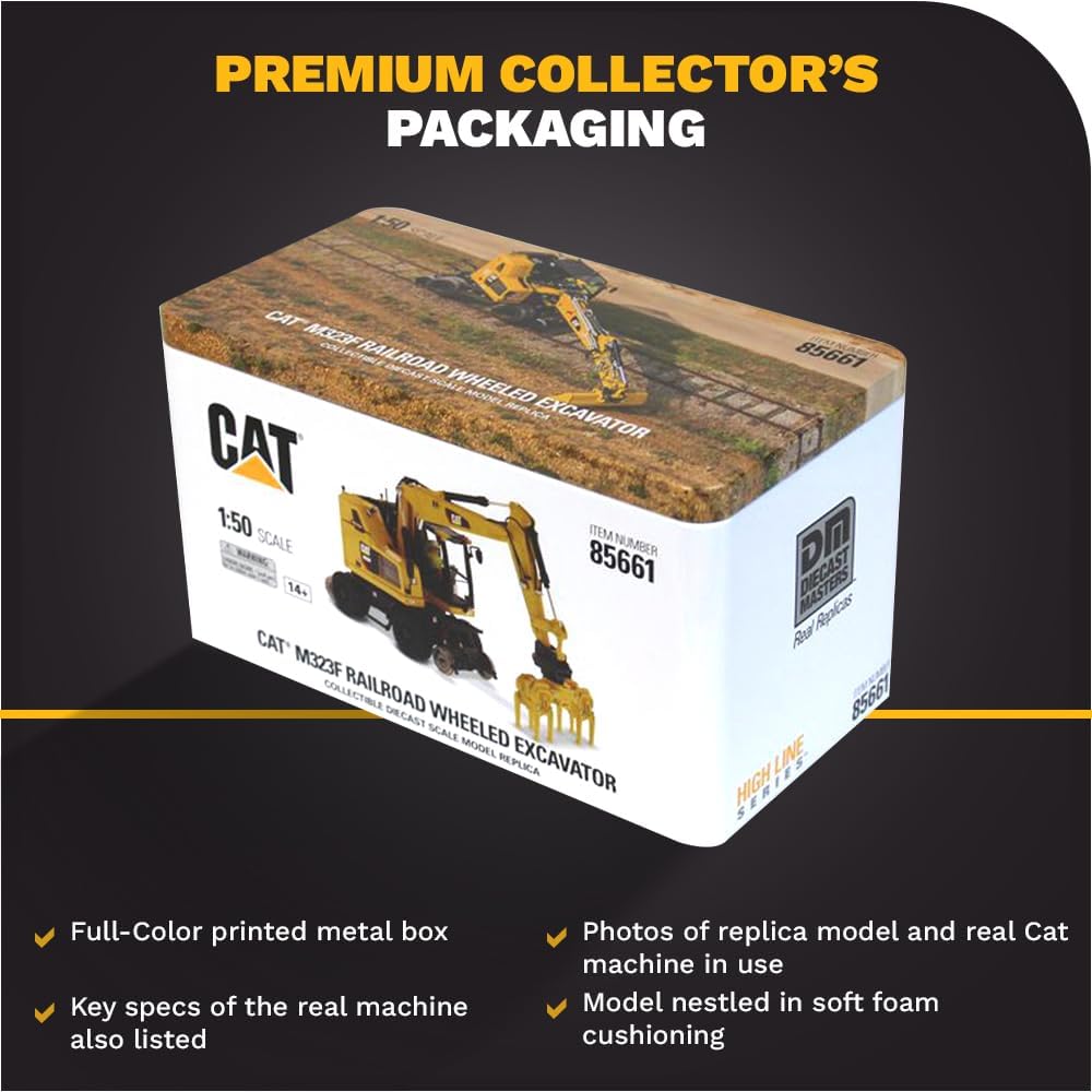 Diecast Masters 85661 - Caterpillar Zweiwegenbagger für Eisenbahn Cat M323F Rail, Massstab 1:50, ca.