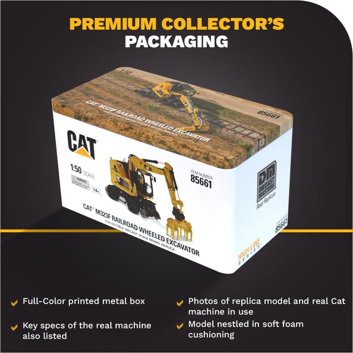 Diecast Masters 85661 - Caterpillar Zweiwegenbagger für Eisenbahn Cat M323F Rail, Massstab 1:50, ca.