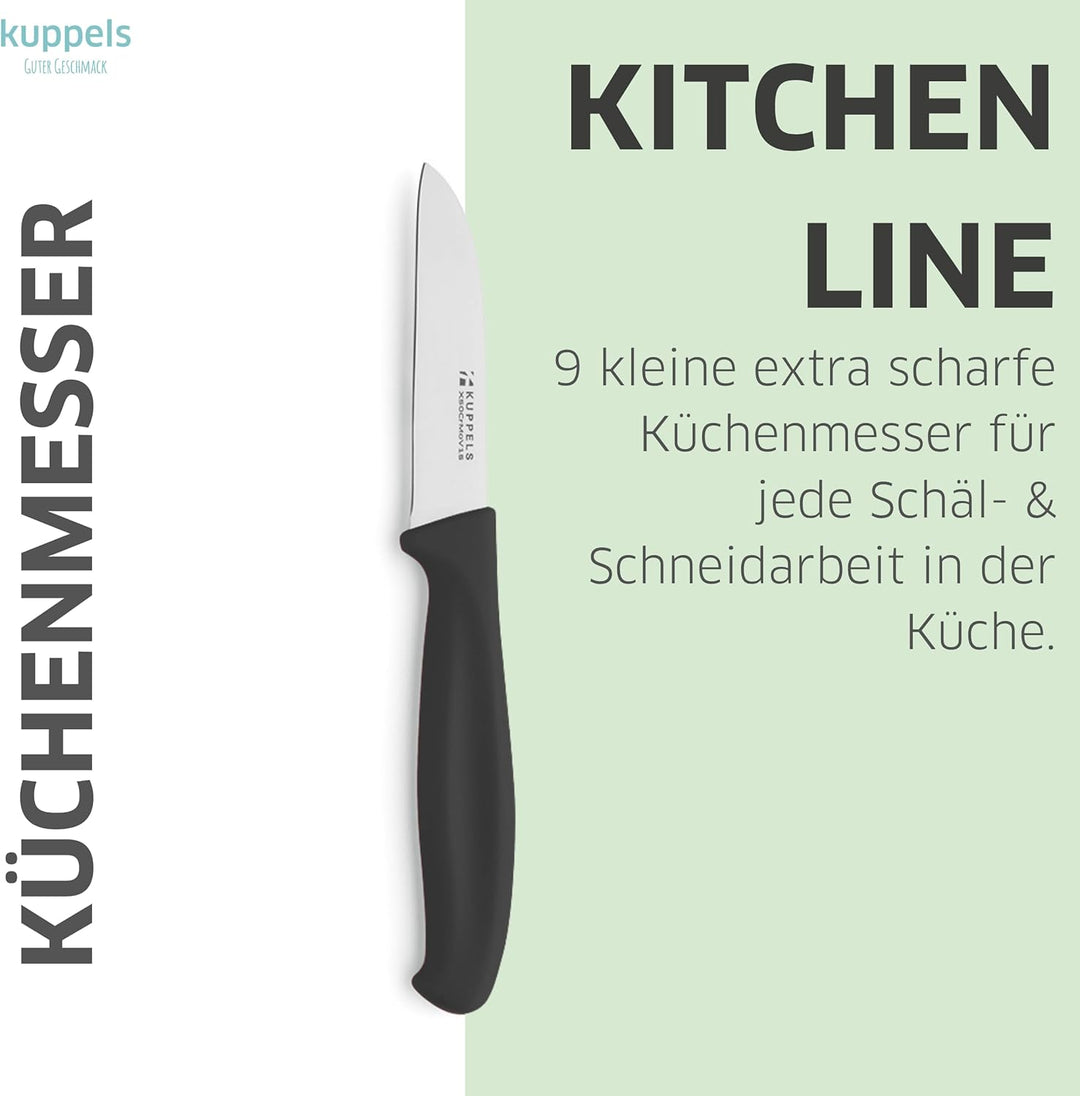Kuppels KITCHEN LINE Küchenmesser Set 9 teilig schwarz, Scharfe kleine Küchenmesser aus 420HC Stahl,
