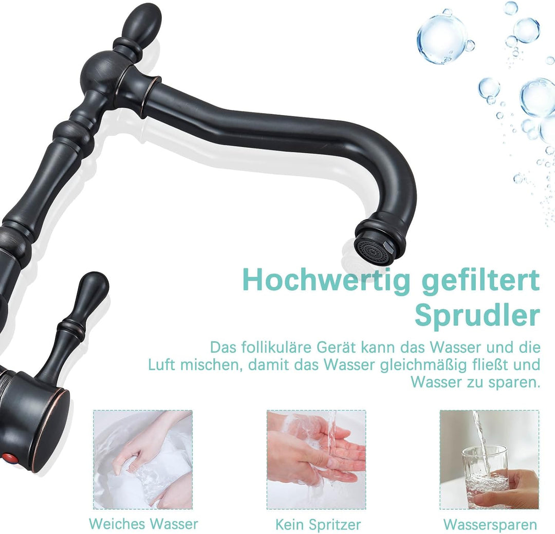 Suguword Schwarz Antikes Retro Einhebelmischer Bad Wasserhahn Waschtisch Armatur mit 360 ° schwenkba