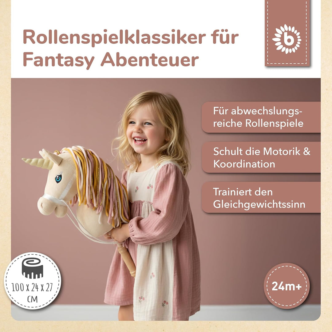 Bieco Steckenpferd Kinder Einhorn Aurora | Hobby Horse Pferde | Steckenpferd Rollen | Steckenpferd H