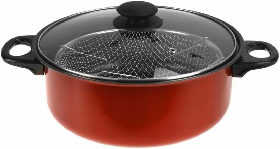 FRYER TOPF FISCH POMMES FRITES HUHN KRAPFEN SIEB FRITEUSE + KORB, Frittiertopf aus mit Glasdeckel In