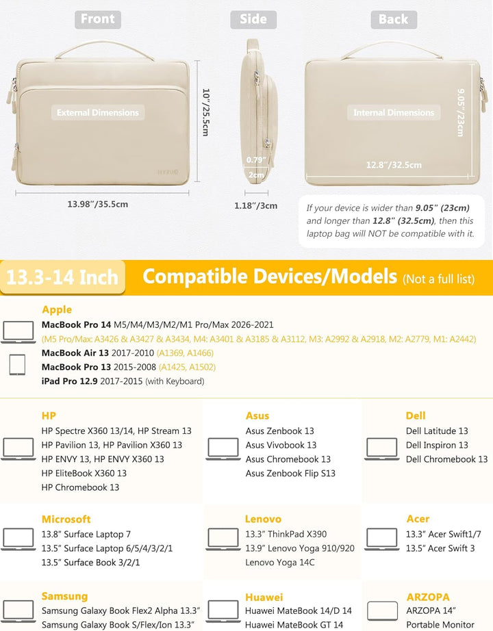 HYZUO 13,3-14 Zoll Laptop Hülle Tasche für MacBook Pro 14 M5-M1 A3426 A3427 2026-2021, 13,3" MacBook